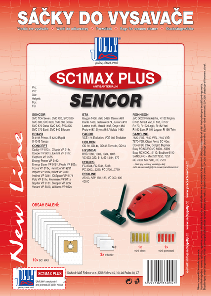 Jolly SC1 MAX PLUS Textilní sáčky do vysavačů CONCEPT; ETA; SENCOR a dalších
