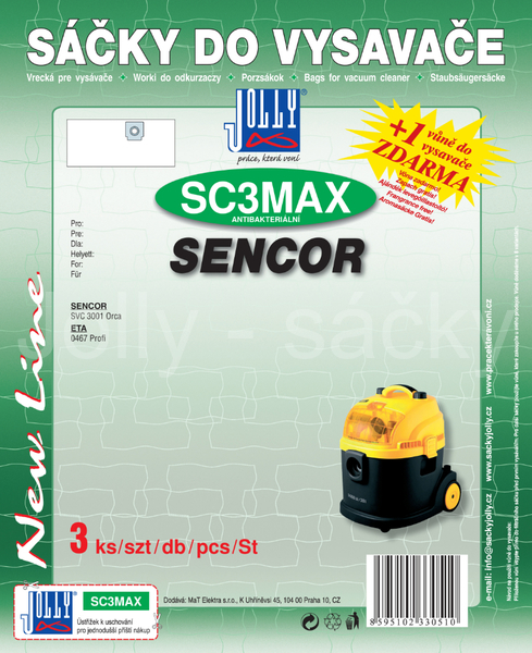 Jolly SC3 MAX Textilní sáčky do vysavačů  SENCOR SVC 3001 Orca