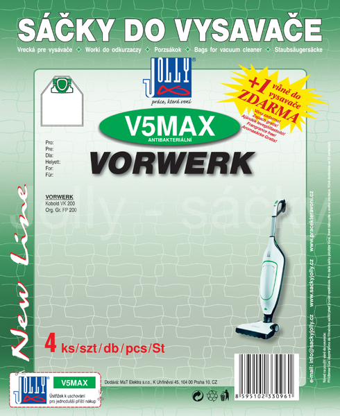 Jolly V5 MAX Textilní sáčky do vysavačů VORWERK KOBOLD VK 200. 