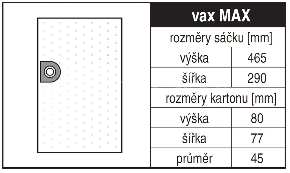 Jolly VAX MAX Rozměry sáčku a tvar kartónu