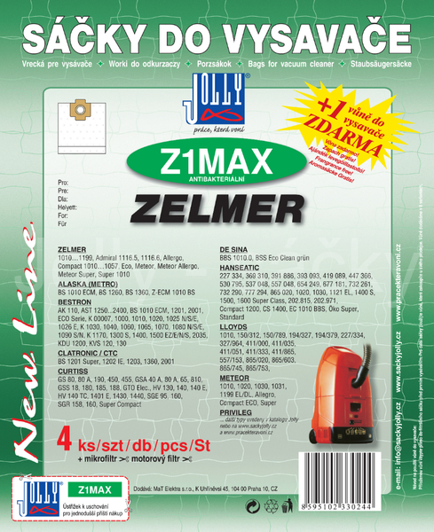 Jolly Z1 MAX Textilní sáčky do vysavačů BESTRON; HANSEATIC; ZELMER a dalších.