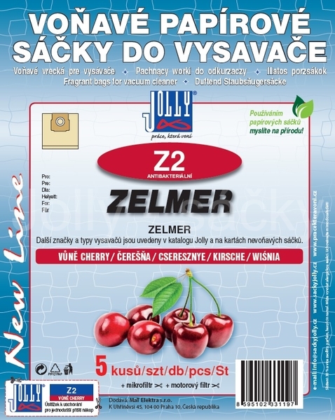 Jolly Z2 Třešeň voňavé antibakteriální sáčky do vysavačů FAKIR/NILCO; HANSEATIC; ZELMER a dalších