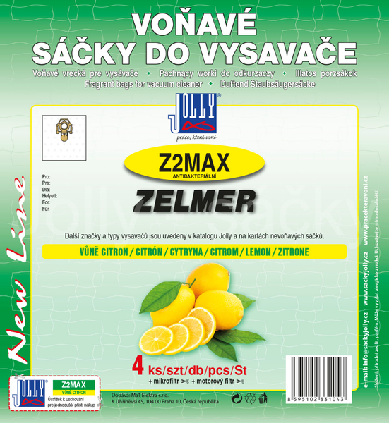 Jolly Z2 MAX CITRÓN Voňavé textilní sáčky do vysavačů FAKIR/NILCO; HANSEATIC; ZELMER a dalších.