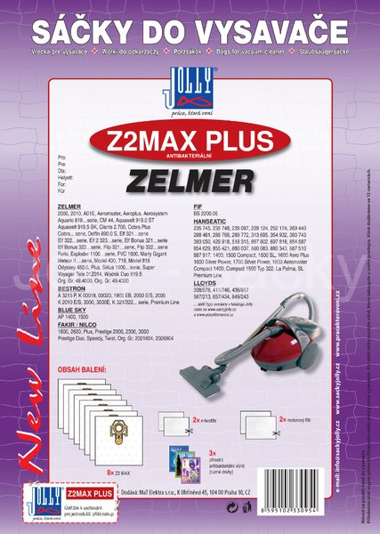 Jolly Z2 MAX PLUS Textilní sáčky do vysavačů FAKIR/NILCO; HANSEATIC; ZELMER a dalších.