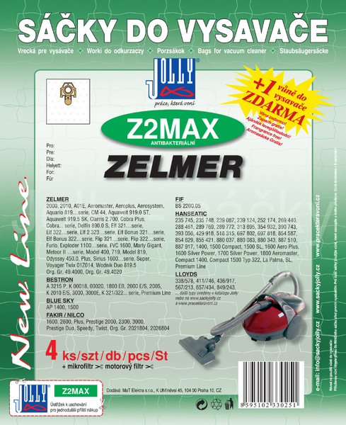 Jolly Z2 MAX Textilní sáčky do vysavačů FAKIR/NILCO; HANSEATIC; ZELMER a dalších. 